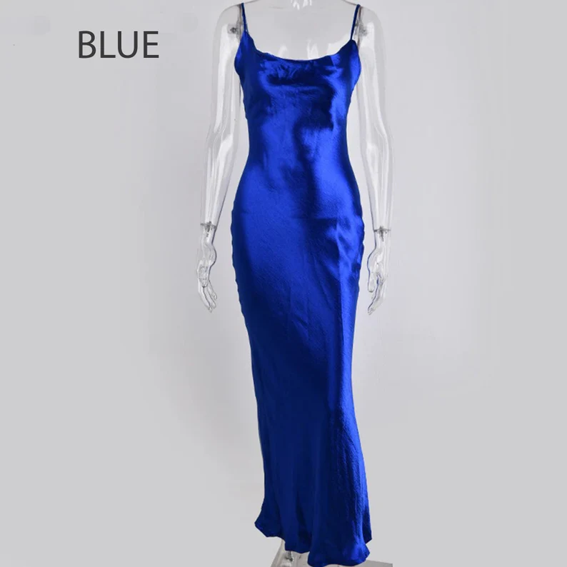 Glossy Open Back Shiny Backless Satin Prom Dress Elegant Cowl Neckline Party Ruched Side Women Midi Dress