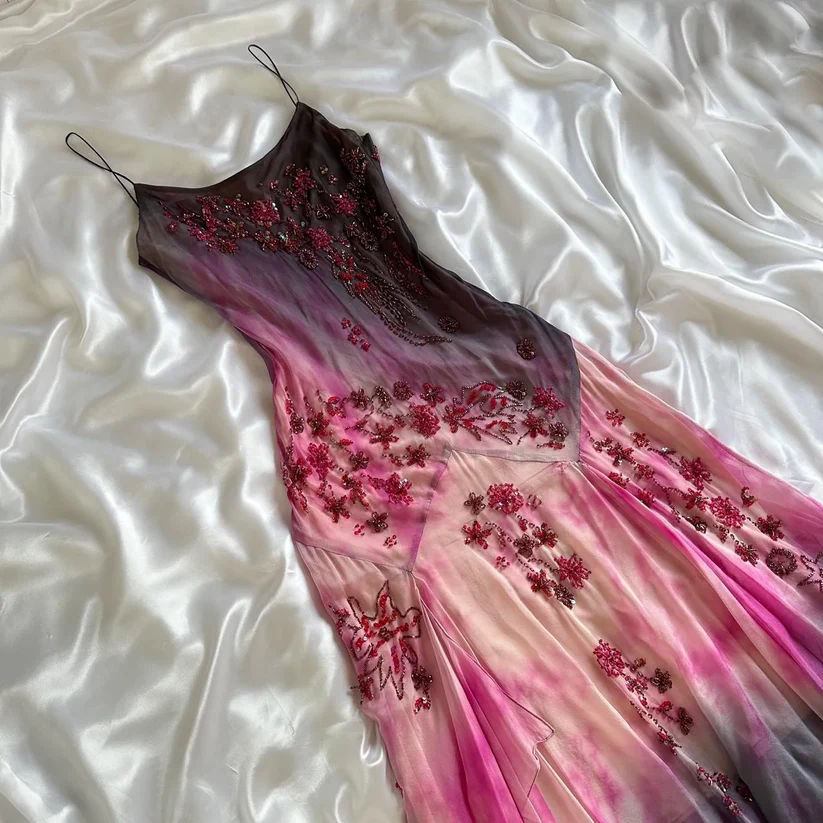 Luxury Chiffon Beaded Mermaid Evening Dress,Spaghetti Straps Party Prom Dress