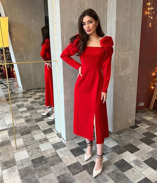 Retro Style Red Party Dress With Split