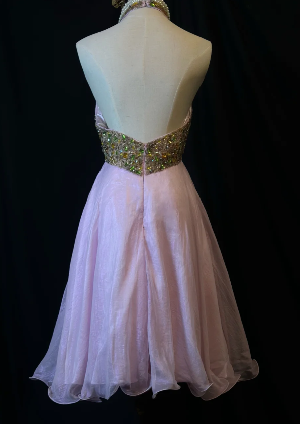 Gorgeous Halter Pink Chiffon Beaded Cocktail Dress Formal Homecoming Dress