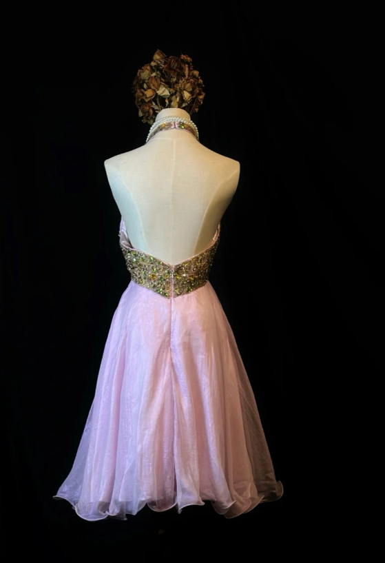 Gorgeous Halter Pink Chiffon Beaded Cocktail Dress Formal Homecoming Dress