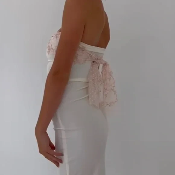 Elegant Strapless White Sheath Evening Dress Long Prom Party Dress