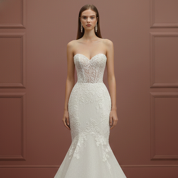 Traditional Mermaid Wedding Dress Buttons Back Long Corset Gown