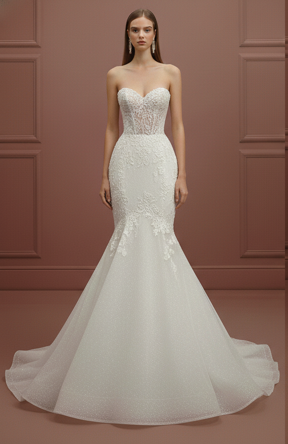 Traditional Mermaid Wedding Dress Buttons Back Long Corset Gown