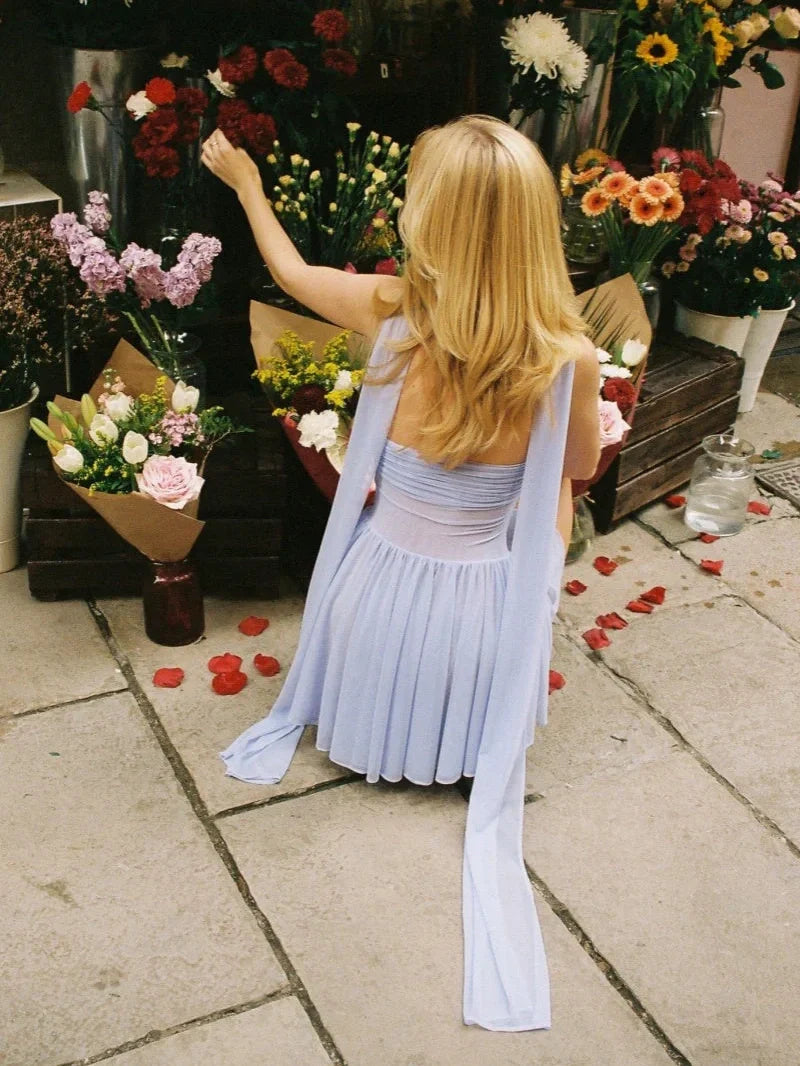 Trendy A Line Sweetheart Lilac Tulle Short Homecoming Dress with Scarf