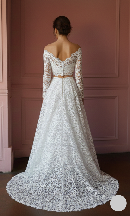 Two Piece Wedding Dress Crop Top Long Lace Skirt Bohemian