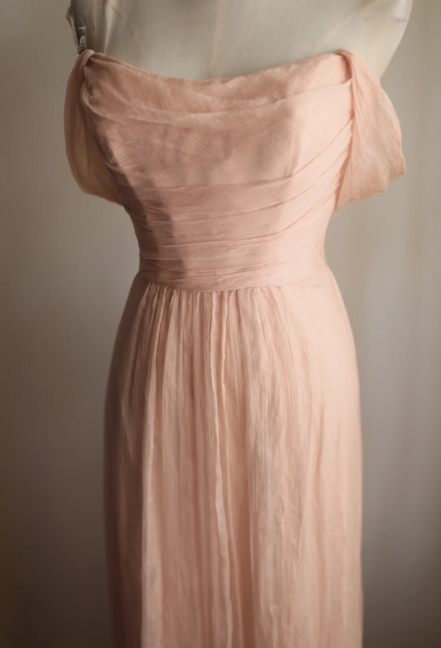 Classy Nude Pink Chiffon A Line Long Wedding Guest Dress Formal Birthday Party Dress