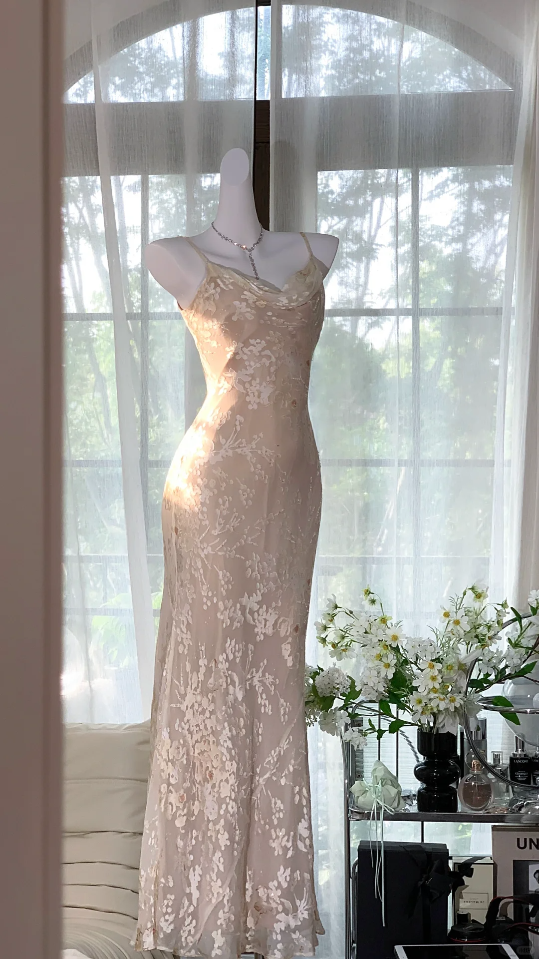 Charming Spaghetti Straps Chiffon Print Floral Mermaid Prom Dress Birthday Party Dress