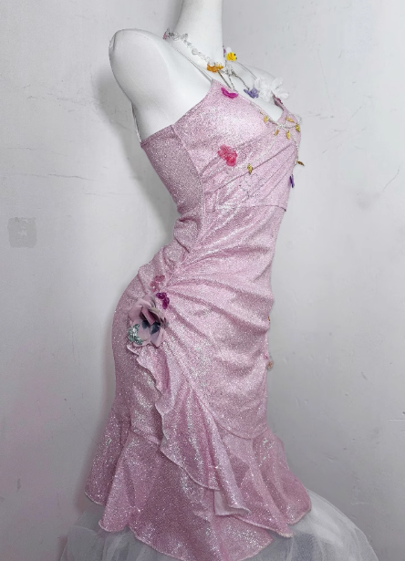 Cute Pink Satin Butterfly Ruffles Short Birthday Dress Graduation Homecoming Dress