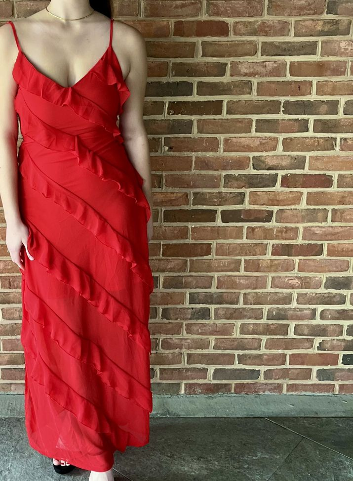 Sexy Red Flounce V Neck Prom Dress,Red Formal Gown