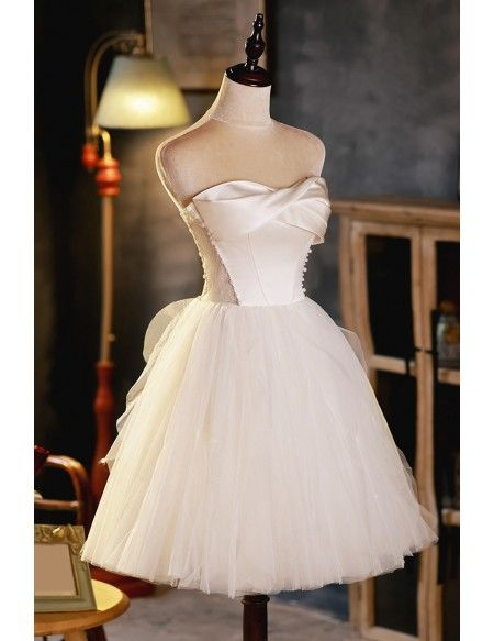 Elegant Satin Tulle Homecoming Dress Strapless Short Birthday Dress