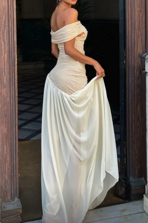 Off The Shoulder Chiffon A Line Party Evening Gown Formal Prom Dress