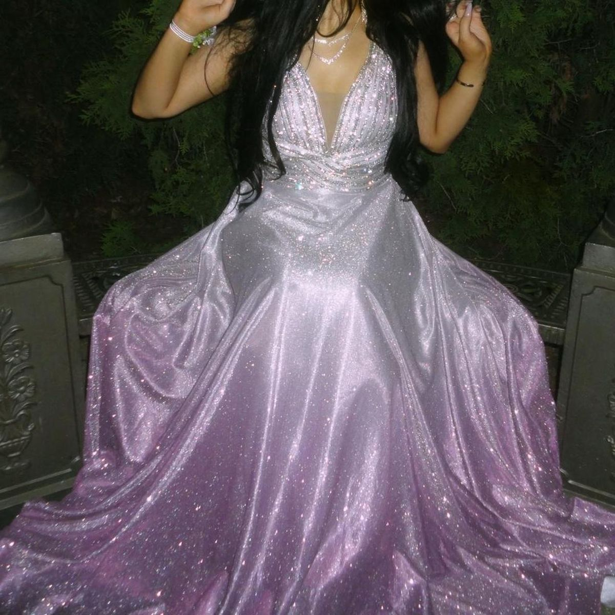 Shiny Ombre Purple Satin Beaded Sequin Long Party Dress Formal Wedding Guest Dress Birthday Outfits