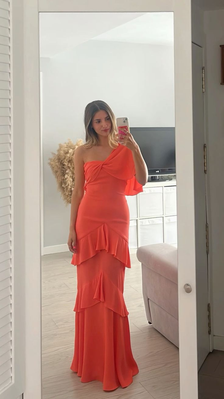 Sexy One Shoulder Sleeveless Ruffle mermaid Long Prom Dress