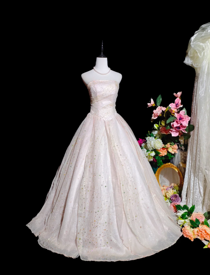 Fairy Strapless Pink Tulle Sequin Quinceanera Dress Sweet 16 Dress