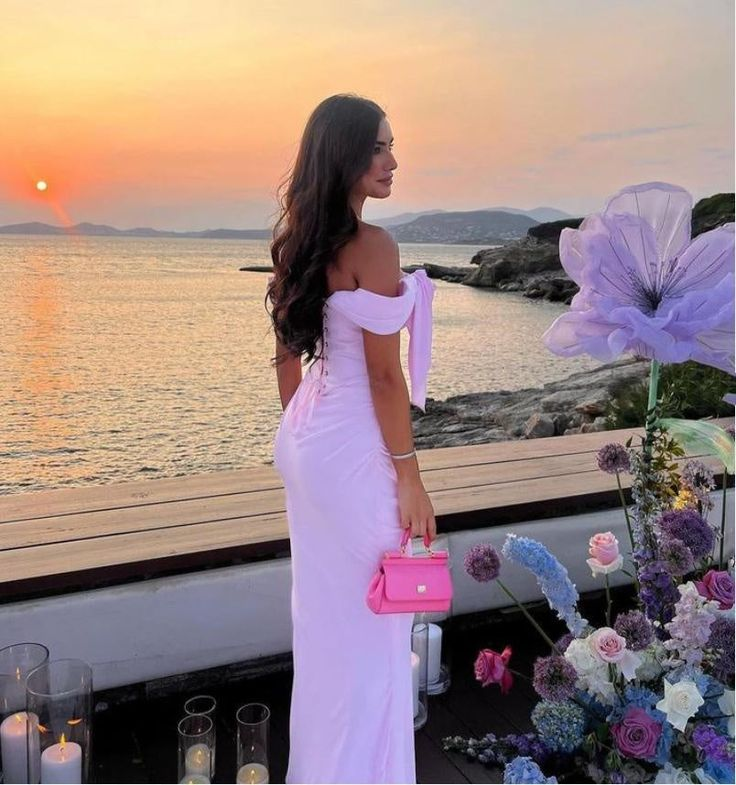 Elegant Pink Off The Shoulder Sheath Long Prom Dress Evening Dress