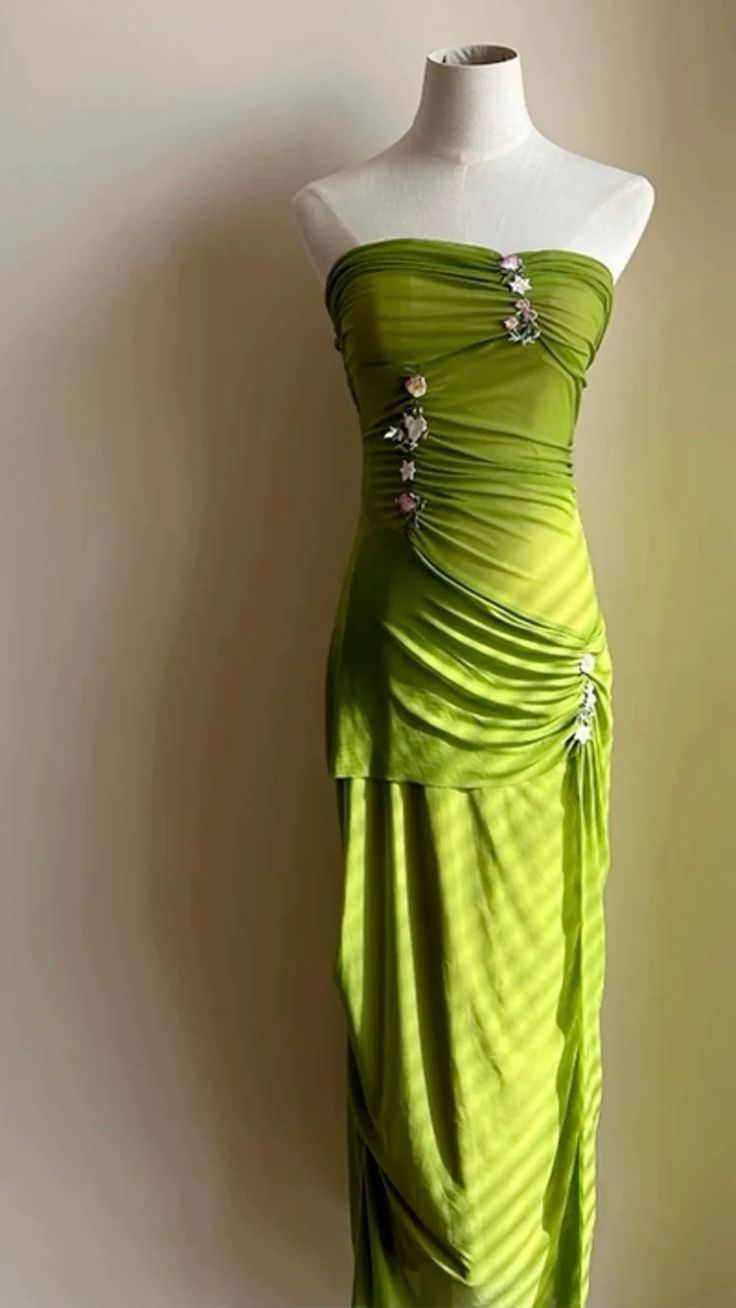 Sexy Strapless Green Chiffon Pleated Long Party Dress Prom Dresses