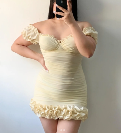 Cute Yellow Sweetheart Neck Sheath Ruffles Birthday Outfits Off The Shoulder Short Homecoming Dress