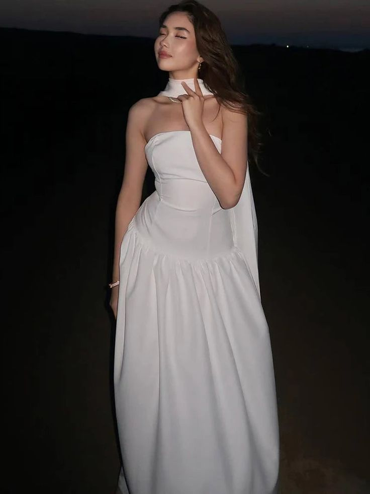 Classy Sleeveless Pink Satin Strapless Long Party Dress Prom Dress With Scarf