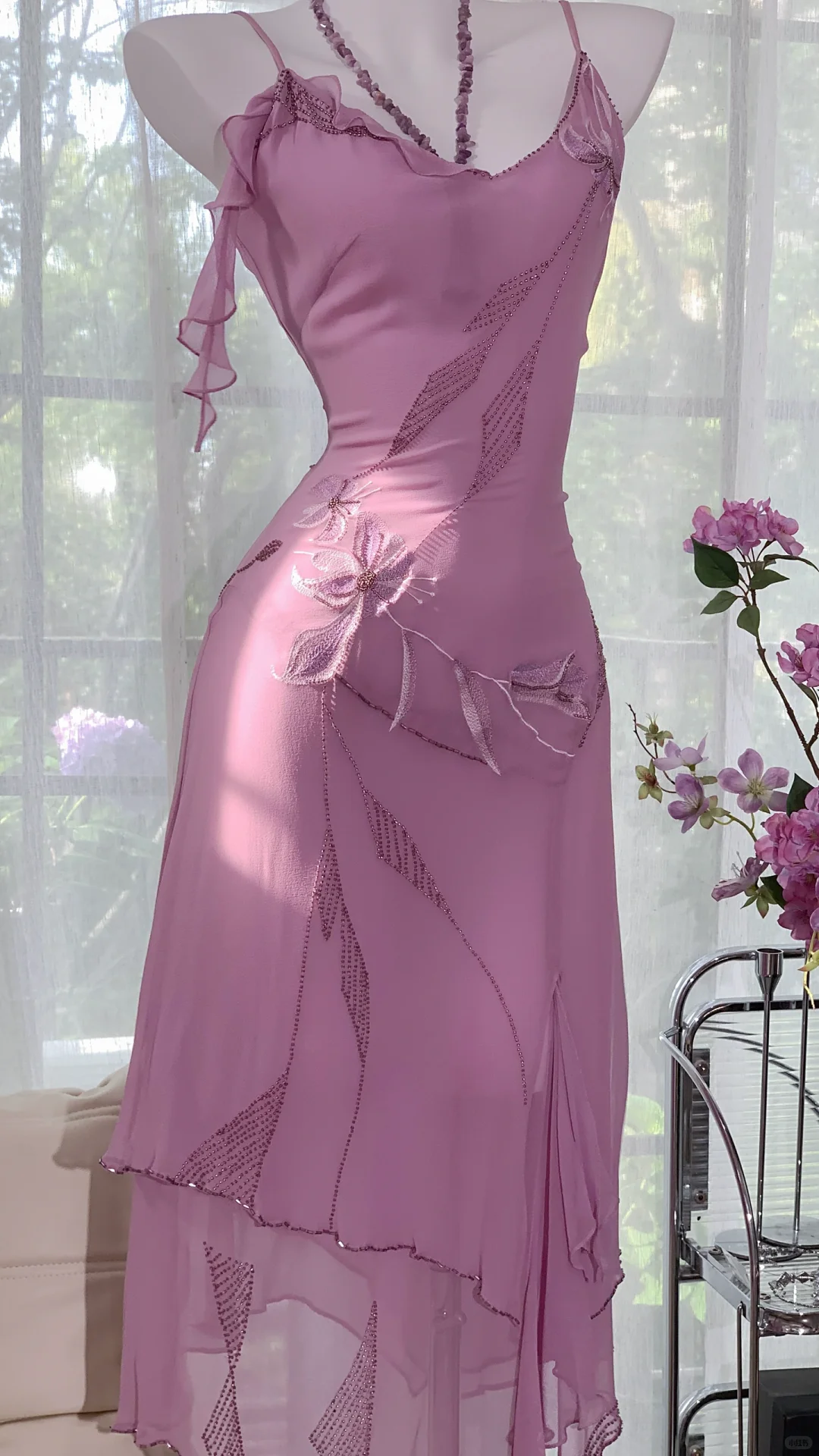 Classy Spaghetti Straps V Neck Purple Chiffon Homecoming Dress Short Party Dress