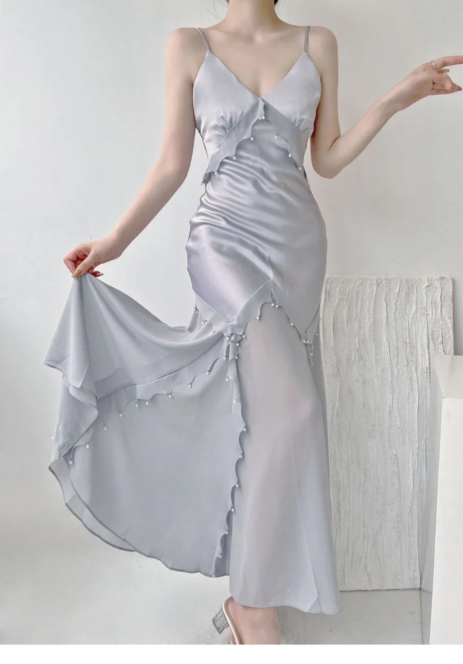 Retro Mermaid Straps Satin Blue Long Prom Dresses Party Dress