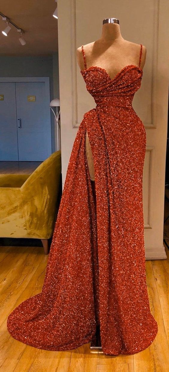 Fabulous Luxury Sequined Prom Dress With High Split
