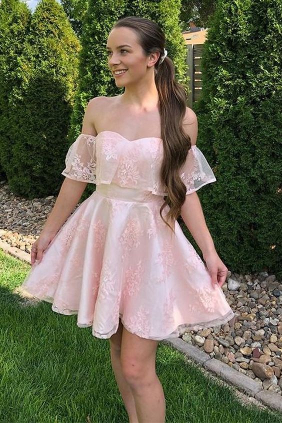 Off Shoulder Formal Lace Homecoming Dress For School Party