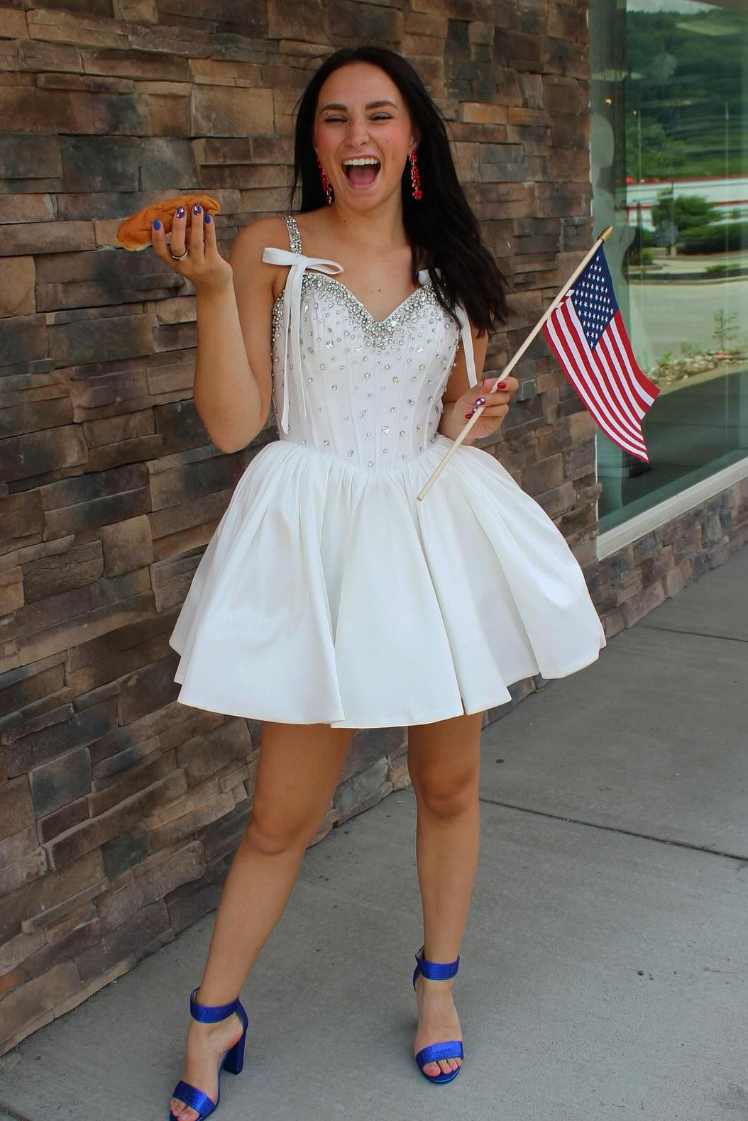 Unique Design A Line Spaghetti Straps Blue Short Homecoming Dress with Beading