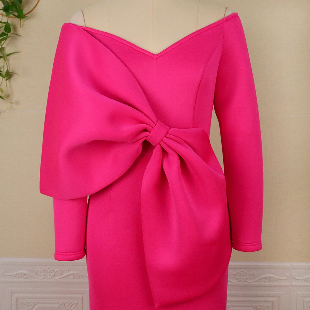 Women's Elegant V-Neck Off Shoulder Long Dress Big Knot Slim Evening Dresses Boutique Occasion Dresses