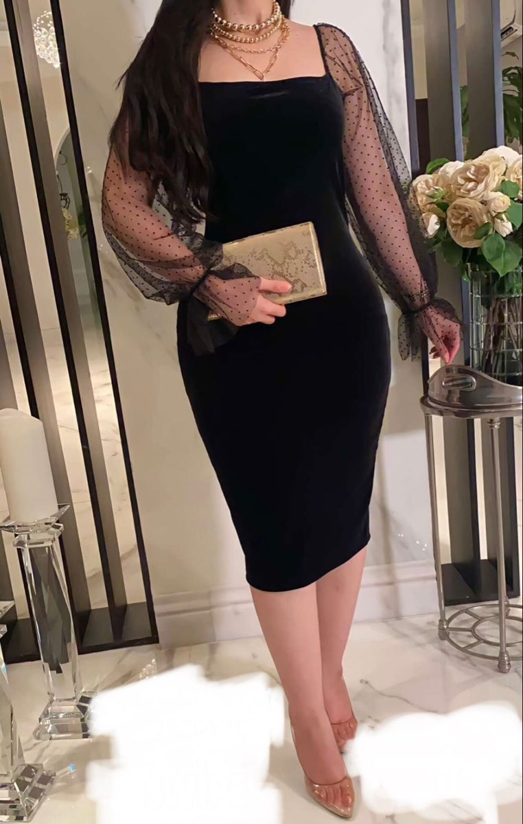 Elegant Black Square Neckline Velvet Party Dress,Black Cocktail Dress
