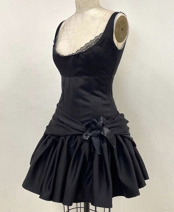 Simple Black Satin A Line Short 7th Grade Homecoming Dress Sexy Cocktail Dress