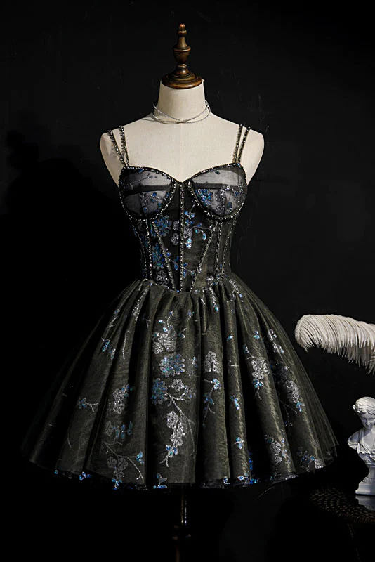 Gorgeous Sparkly Spaghetti Straps Short Homecoming Dress, Short Prom Gown