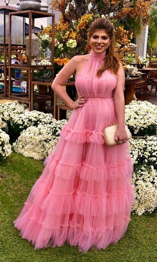 A Line Layered Pink Prom Dresses Long,Pink Formal Evening Dresses