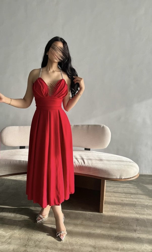 Sexy A line Spagehtti Straps Red Knee Length Chiffon Homecoming Dresses Party Dress
