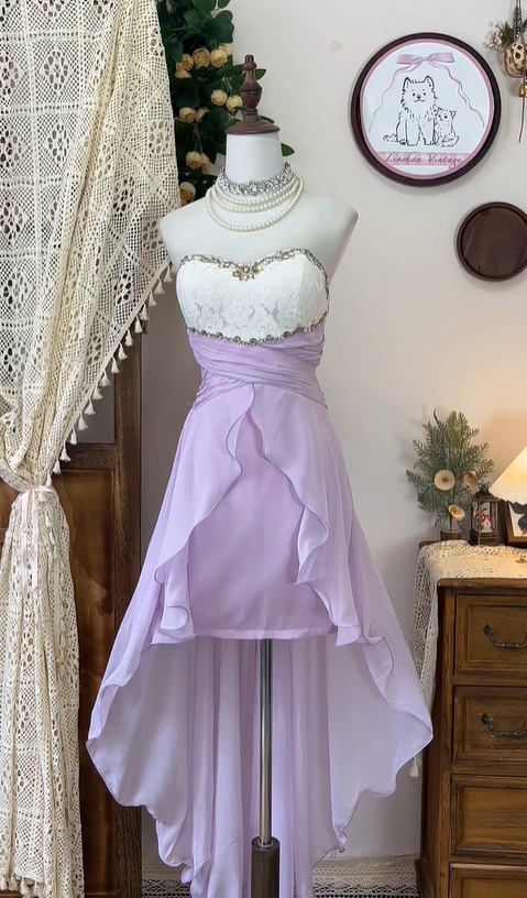Chic Lilac Strapless Chiffon Beaded Homecoming Dress Short Prom Dress