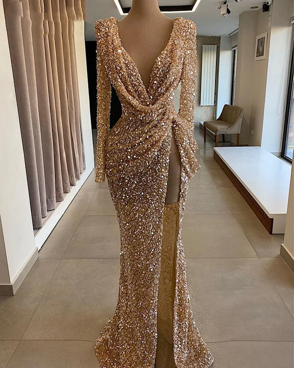 Sparkly Sequin Mermaid Sexy Long Sleeve Evening Dress
