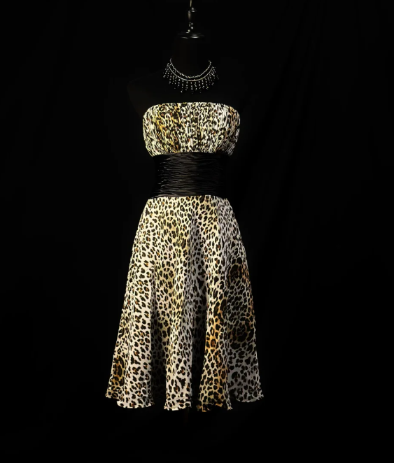 Vintage Leopard Chiffon Strapless A Line Cocktail Dress Homecoming Dress