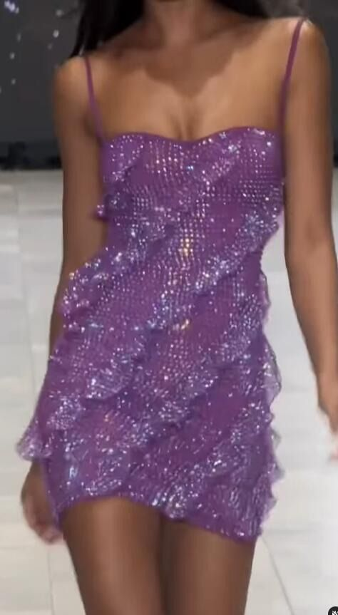 Sparkly Purple Spaghetti Straps Sequin Ruffle Sheath Short Homecoming Dress Cocktail Dress