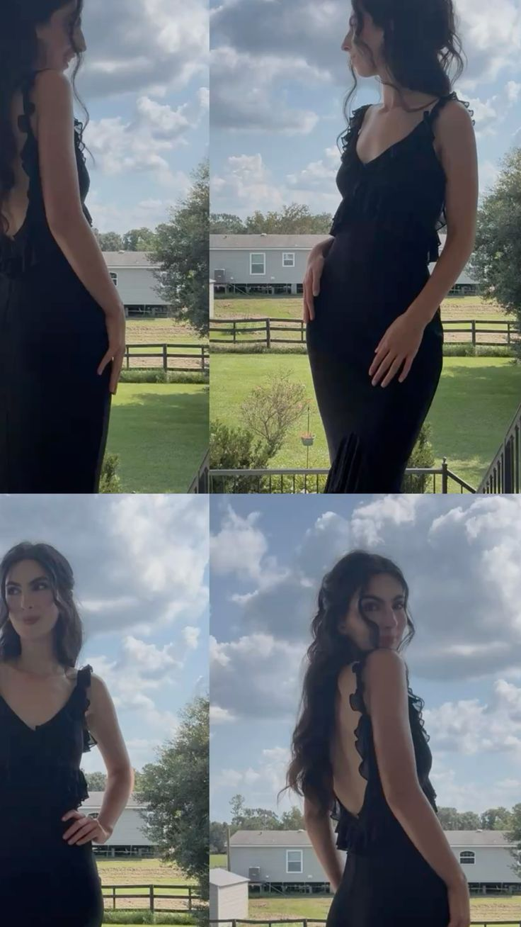 Classy V Neck Black Satin Chiffon Ruffle Mermaid Prom Dress Birthday Party Dress