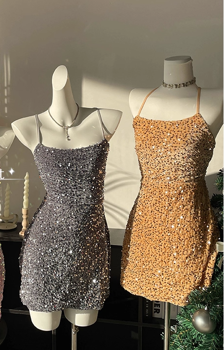 Sexy Backless Halter Sequin Cocktail Dress Black Sheath Short Party Dress Homecoming Dress