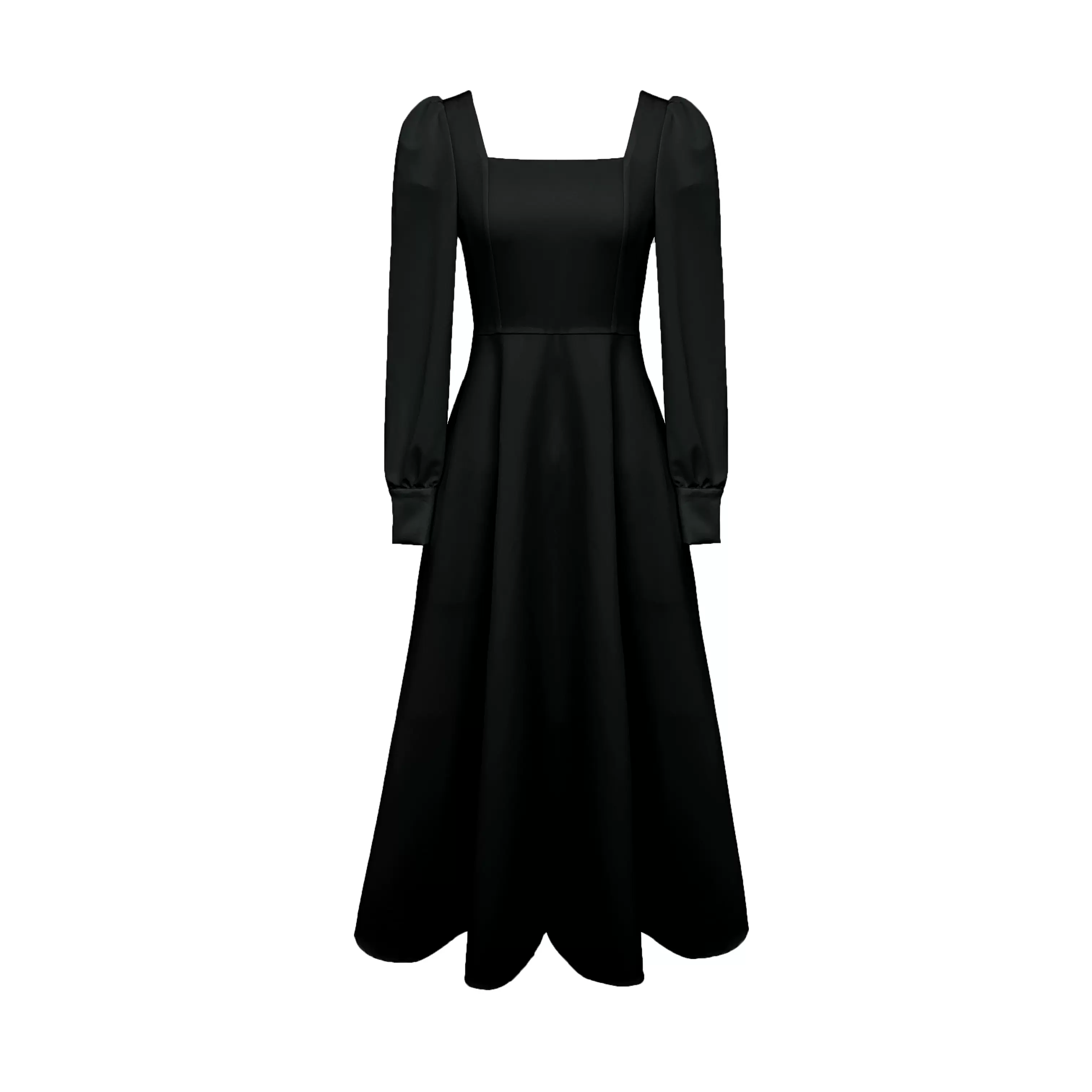 Gentle style Hepburn square neck little black dress Simple Prom Dress Party Dress With Long Sleeves
