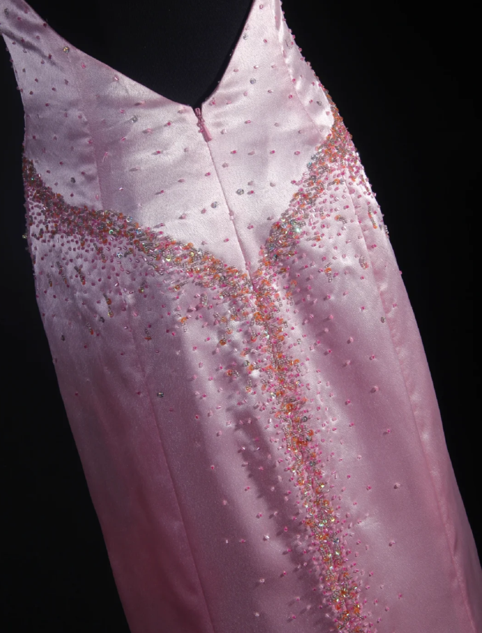 Classy Halter V Neck Satin Beaded Mermaid Long Party Dress Birthday Dress