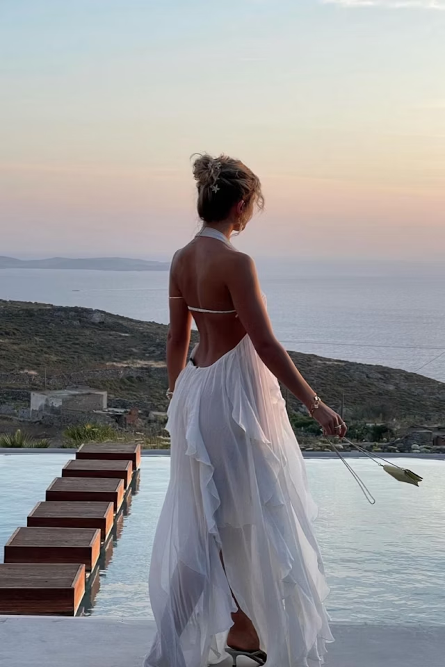 Sexy Halter Party Dress White Chiffon Slit Evening Gown Prom Dress
