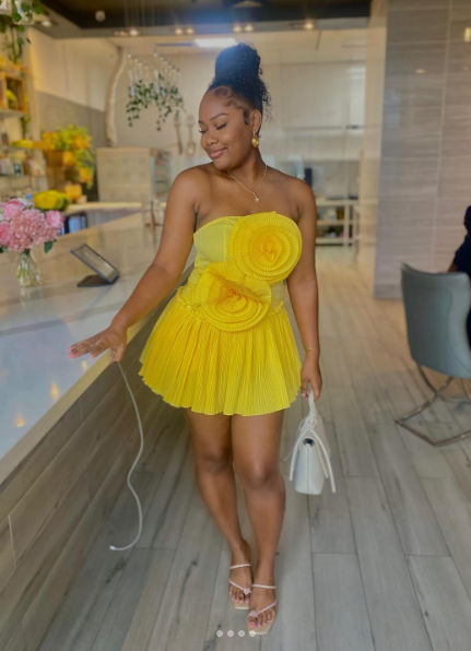 Unique Yellow Strapless Satin Flowers A Line Short Party Dress Formal Homecoming Dress