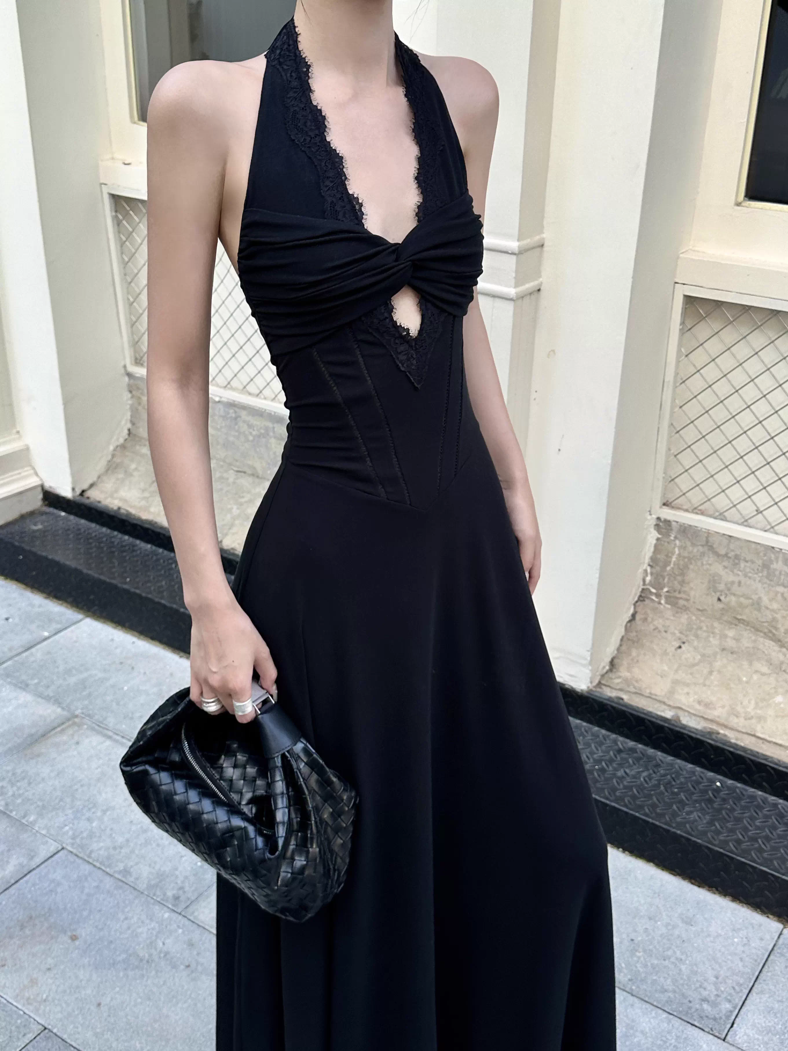Sexy Black Halter Satin A Line Long Birthday Party Dress Evening Dress Formal Wedding Guest Dress