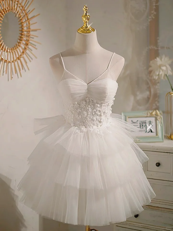 Charming Tulle Layered White A Line Short Homecoming Dress 21st Birthday Outfits