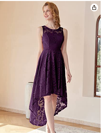 Women's Vintage Floral Lace Sleeveless Hi-Lo Cocktail Formal Swing Dress Party Dress