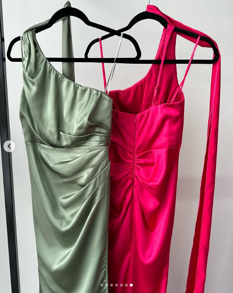 Gorgeous Hot Pink One Shoulder Satin Long Prom Dress,Mermaid Party Evening Dress