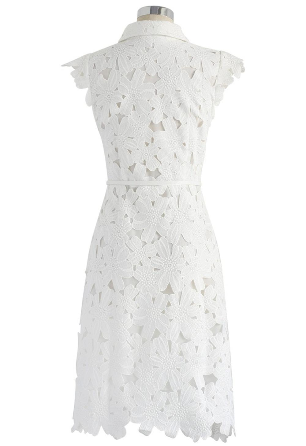 Full flower cut off midi dress women White Lace Midi Mid-Length Night Out Homecoming Dress
