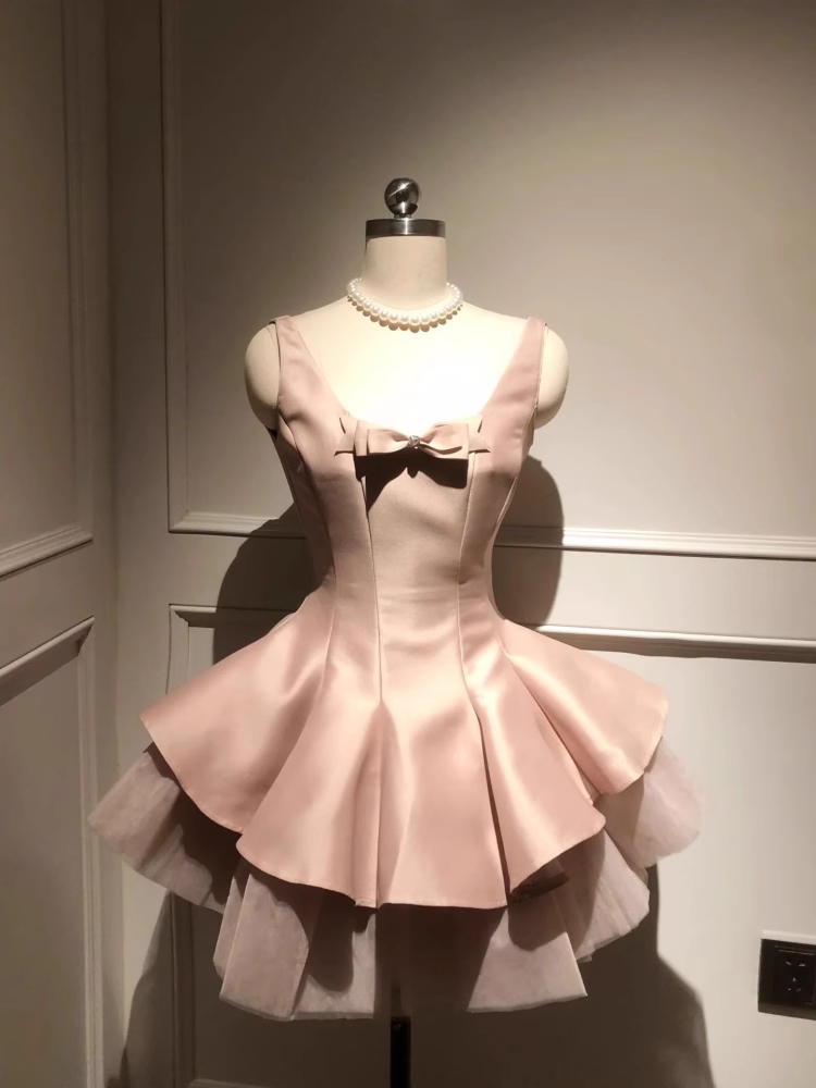 Sweet Pink Satin A Line Short Birthday Dress Homecoming Dress